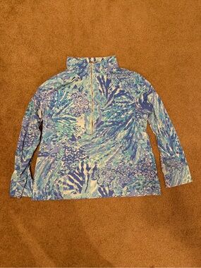 Lilly Pulitzer Blue Green Abstract-Print Half-Zip Pullover